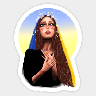 Ukrainian young emotional girl with Ukrainian symbols Sticker